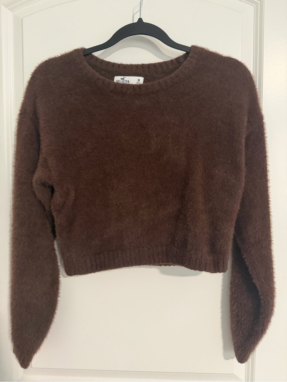 Hollister Fuzzy Crewneck Sweater in Deep Brown